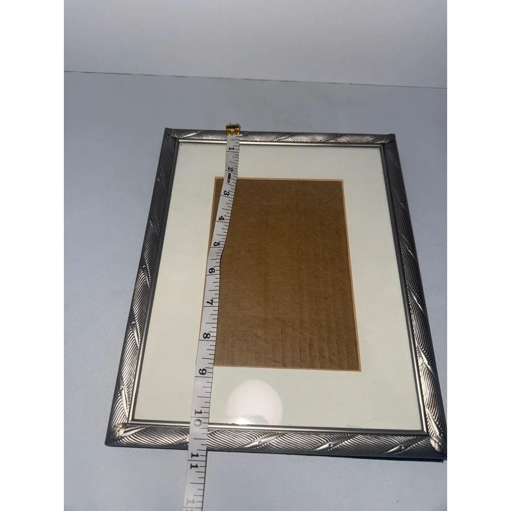 Silver Metal Embossed Feather Pattern Picture Frame with Mat 8.5x10.5